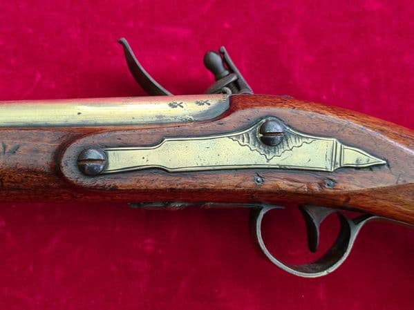 A fine English brass barrelled flintlock pistol by Bass of London. Circa 1775-1794. Ref 3405
